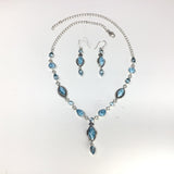 Larimar Sharp Oval Designer Necklace & Earrings Set with Faceted Blue Topaz & Studded Bows
