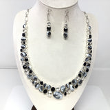 Dendritic Opal & Faceted Gems Double Row Collar Necklace & Earrings Set with Quartz & Black Onyx