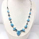 Excellent Larimar & Blue Topaz Necklace on Long Box Chain