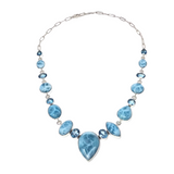 Excellent Larimar & Blue Topaz Necklace on Long Box Chain