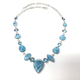 Excellent Larimar & Blue Topaz Necklace on Long Box Chain