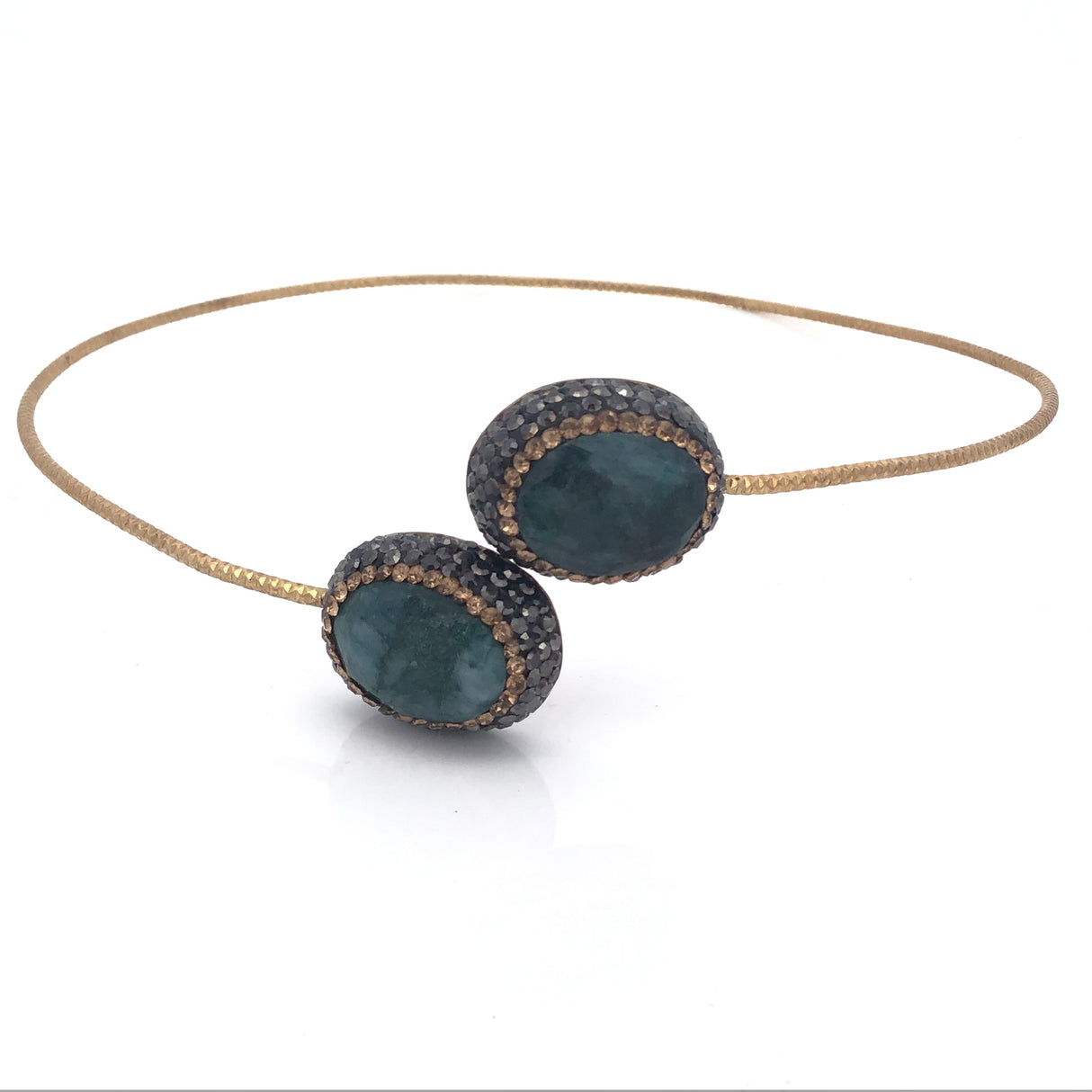 Emerald Necklace - 2 Ovals With Marcasite & Gold Crystals