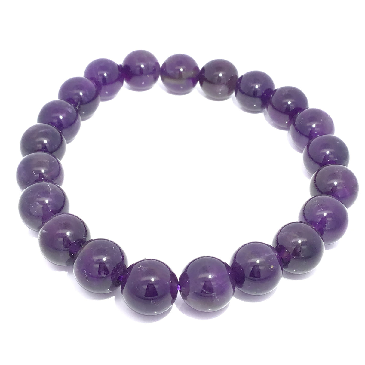 A+ Color & Clarity Amethyst Beaded Bracelet - 9-10 mm Round