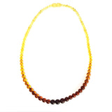 Ombre Honey to Cherry Amber Graduated Round Beaded Necklace 18" with Screw Clasp