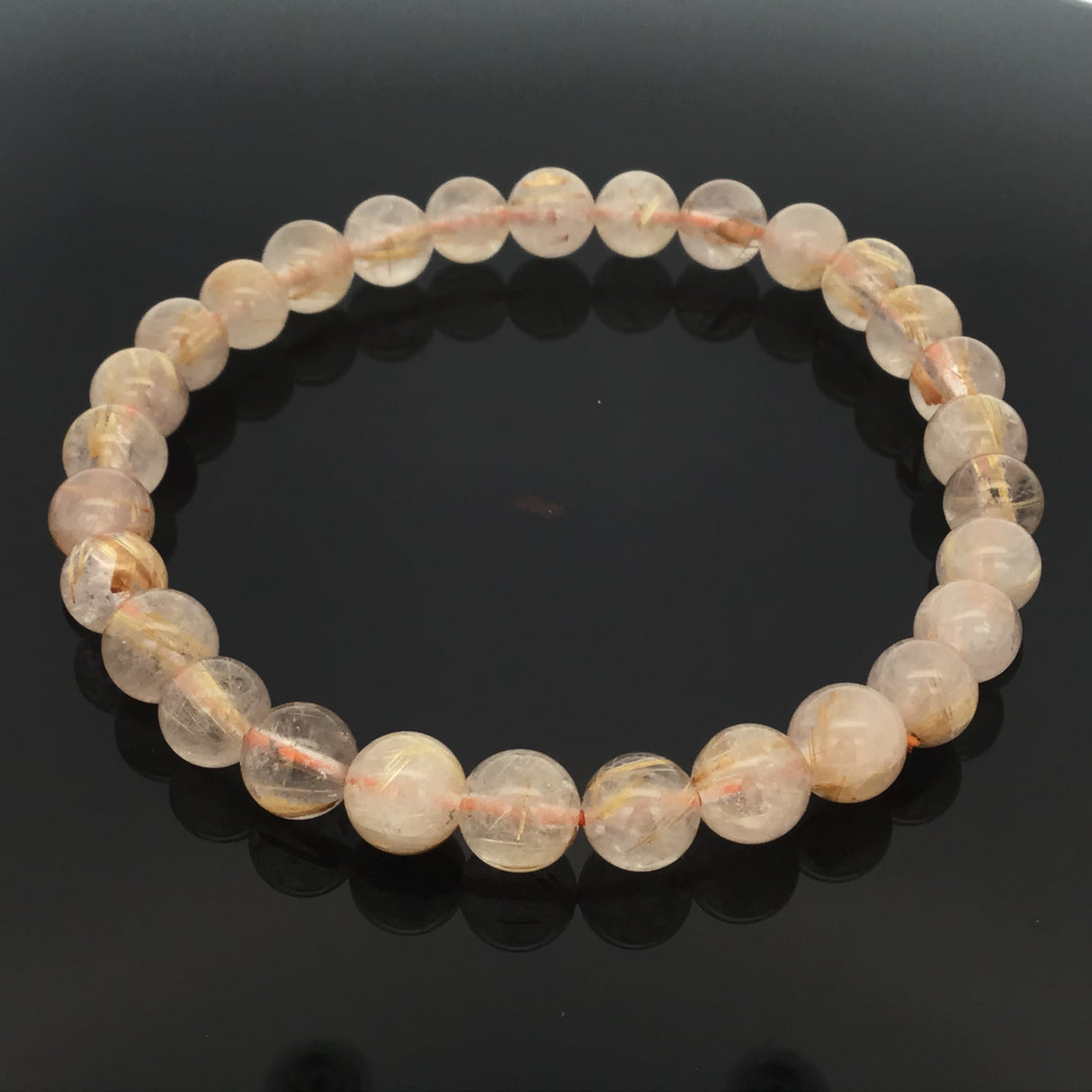 Golden Rutilated Quartz Beaded Bracelet - Milky Rounds