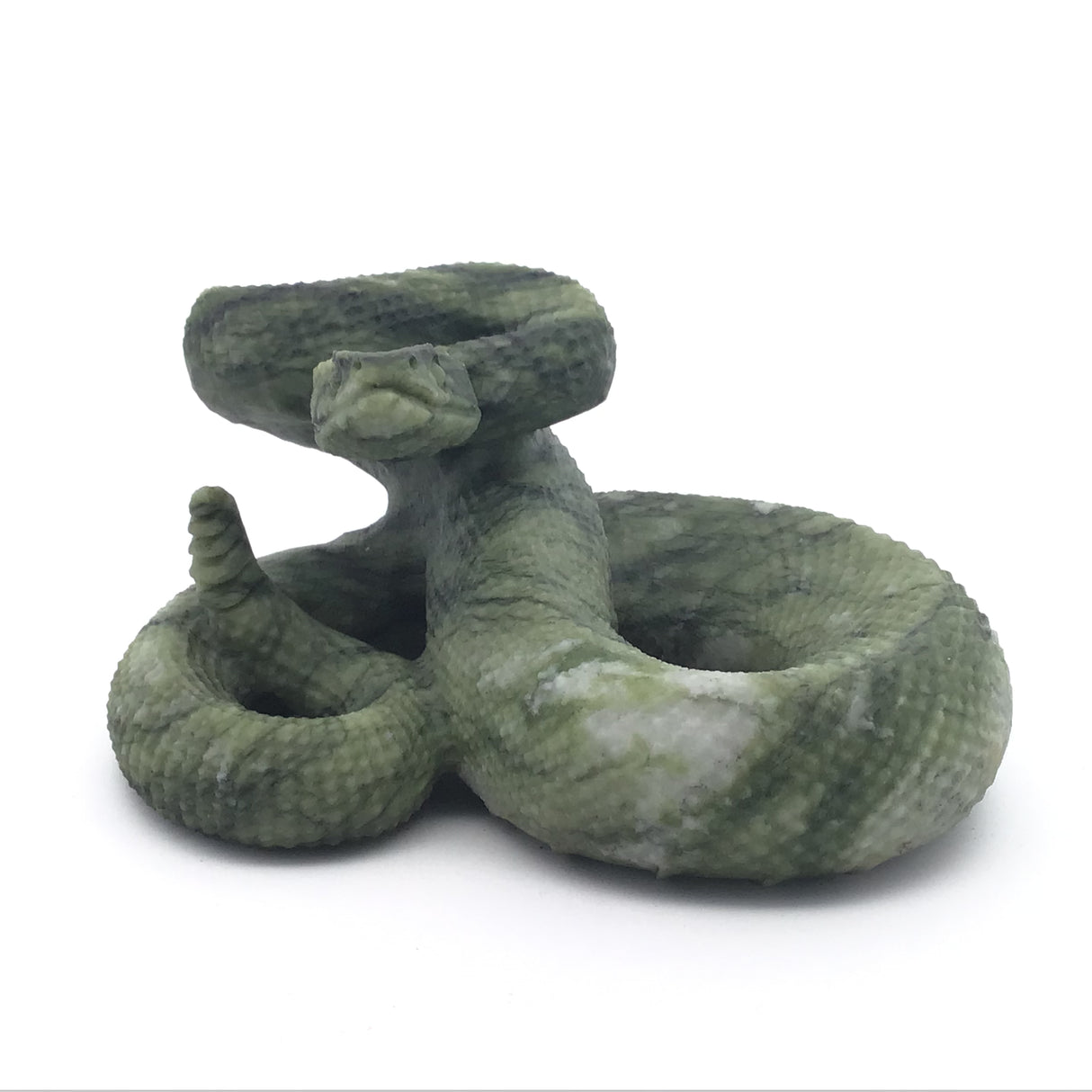 Green Hair Jasper Poised Snake Carving