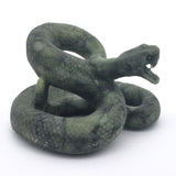Green Hair Jasper Ready to Strike Snake Carving