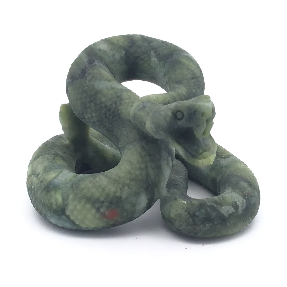 Green Hair Jasper Ready to Strike Snake Carving