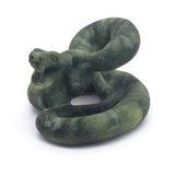 Green Hair Jasper Ready to Strike Snake Carving