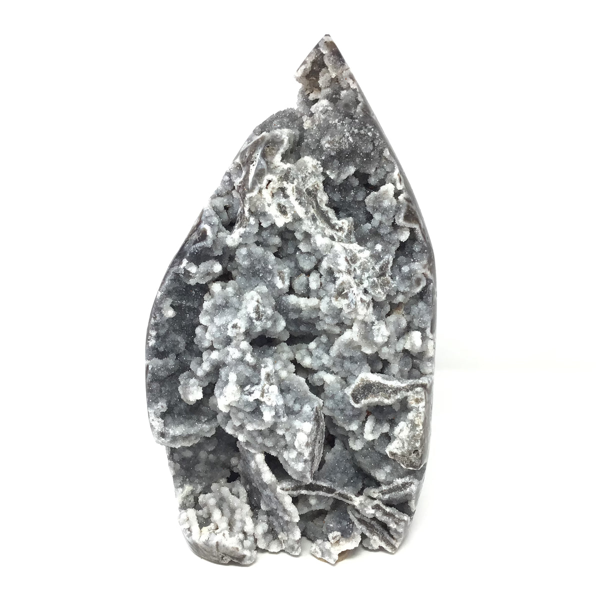 Sphalerite Flame with Open Druze Stalatite Caverns
