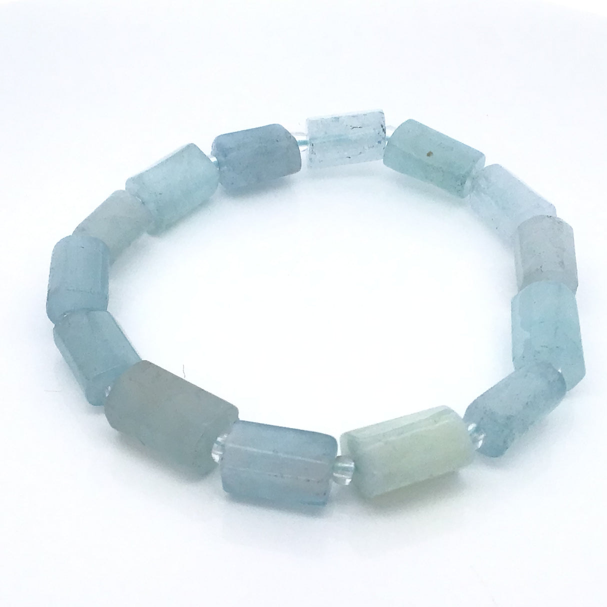 Aquamarine Rectangle Beaded Bracelet with Czech Glass Spacers