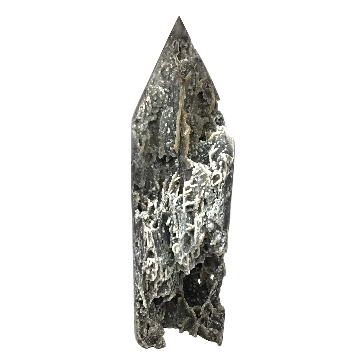 Statement Black Sphalerite Druze Geode Flame with Caverns and Stalactites