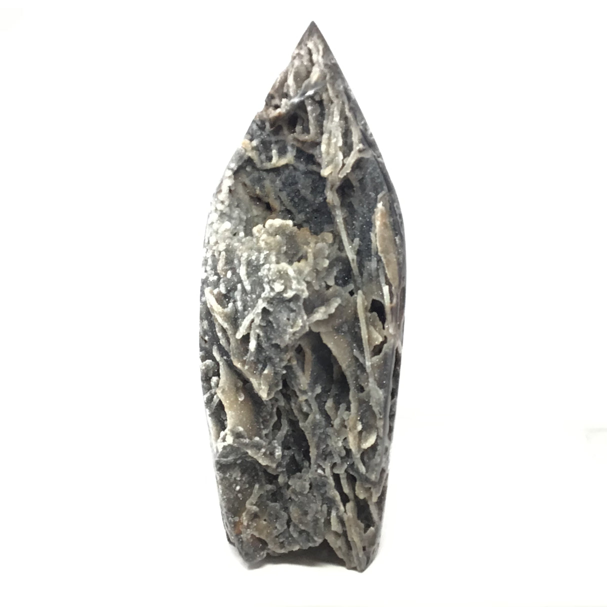 Statement Black Sphalerite Druze Geode Flame with Caverns and Stalactites