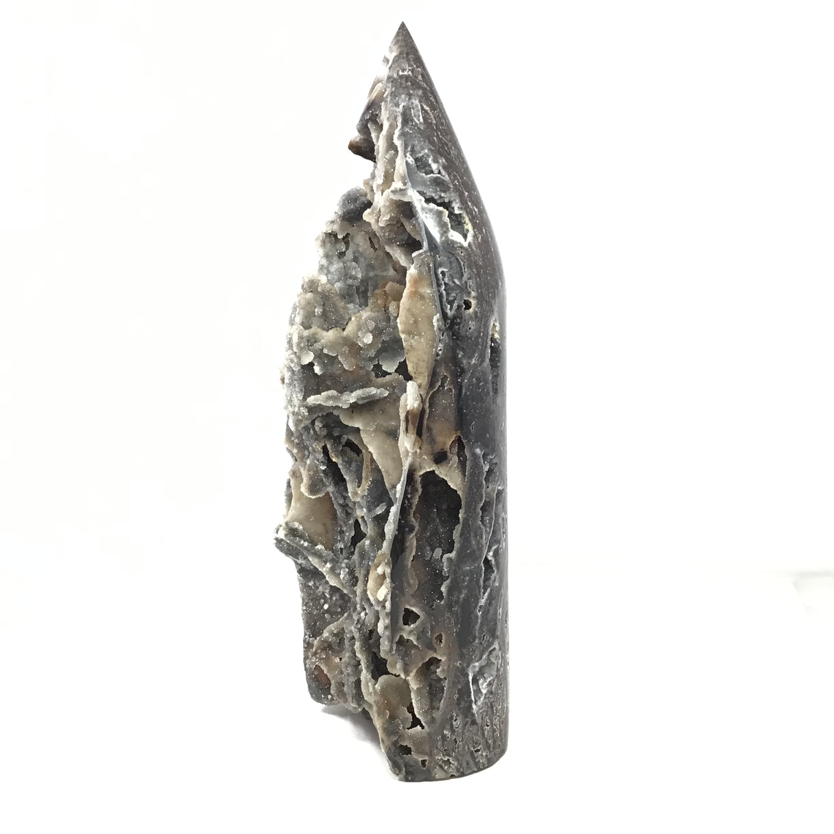 Statement Black Sphalerite Druze Geode Flame with Caverns and Stalactites