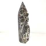Statement Black Sphalerite Druze Geode Flame with Caverns and Stalactites
