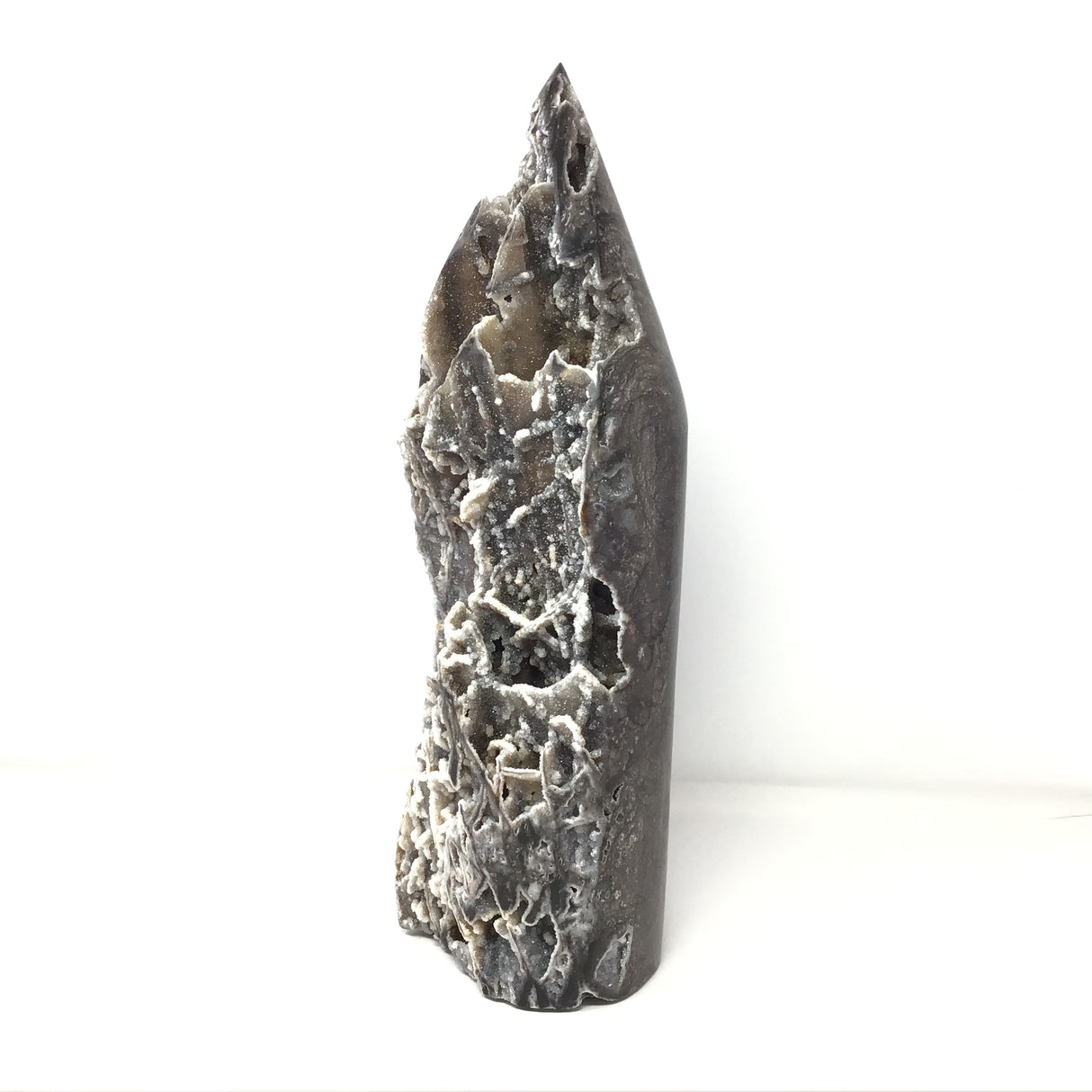 Statement Black Sphalerite Druze Geode Flame with Caverns and Stalactites