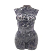 Rare Earth Gallery 10" chevron amethyst female torso carving with purple and white banded patterns on front.
