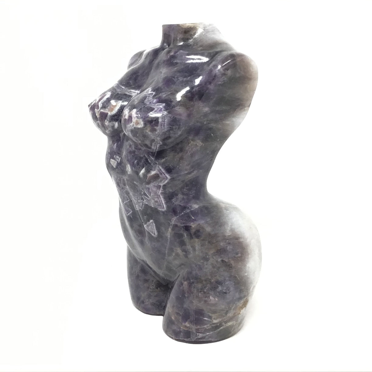 Chevron Amethyst Female Torso Carving - 10" with Pattern in Front
