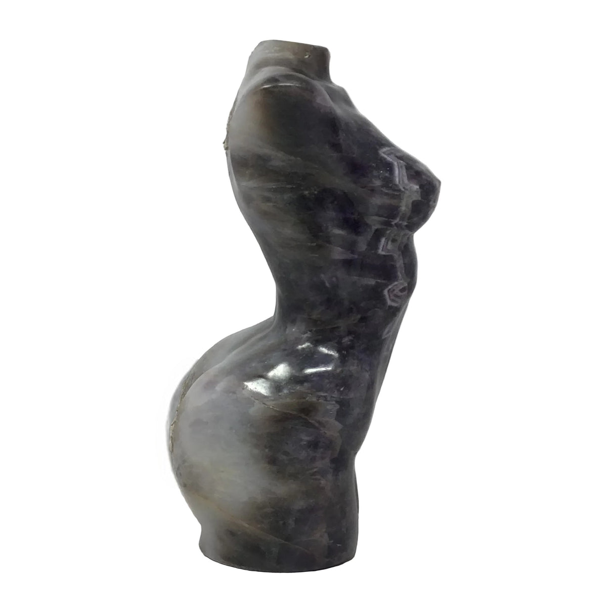 Chevron Amethyst Female Torso Carving - 10" with Pattern in Front