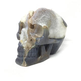 Peach Fuzz Cavern Druze Agate Geode Skull Carving