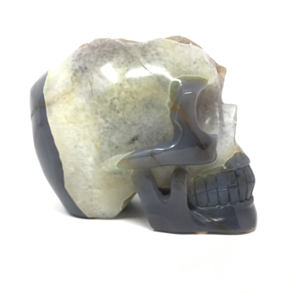 Peach Fuzz Cavern Druze Agate Geode Skull Carving