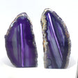 Pair of purple dyed agate mini geode end cuts, matching polished faces, cut bases