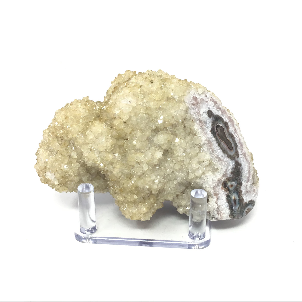Citrine Druze Stalactite Specimen with Polished Agate Tubuals on Lucite Stand