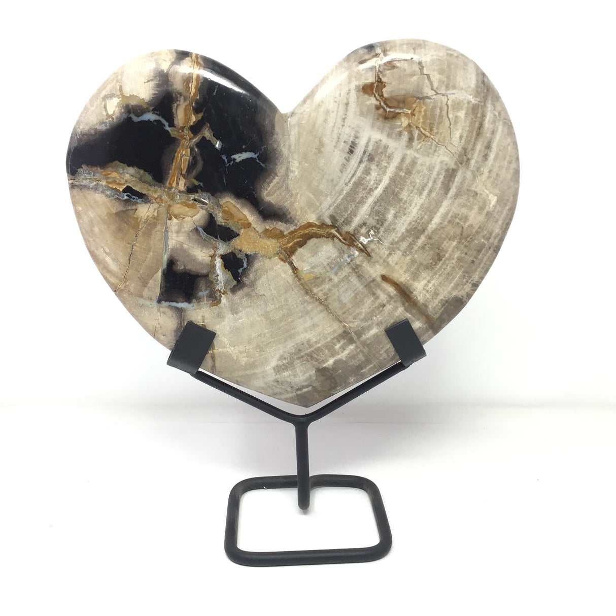 Indonesian Petrified Wood Heart in Fitted Stand - Large