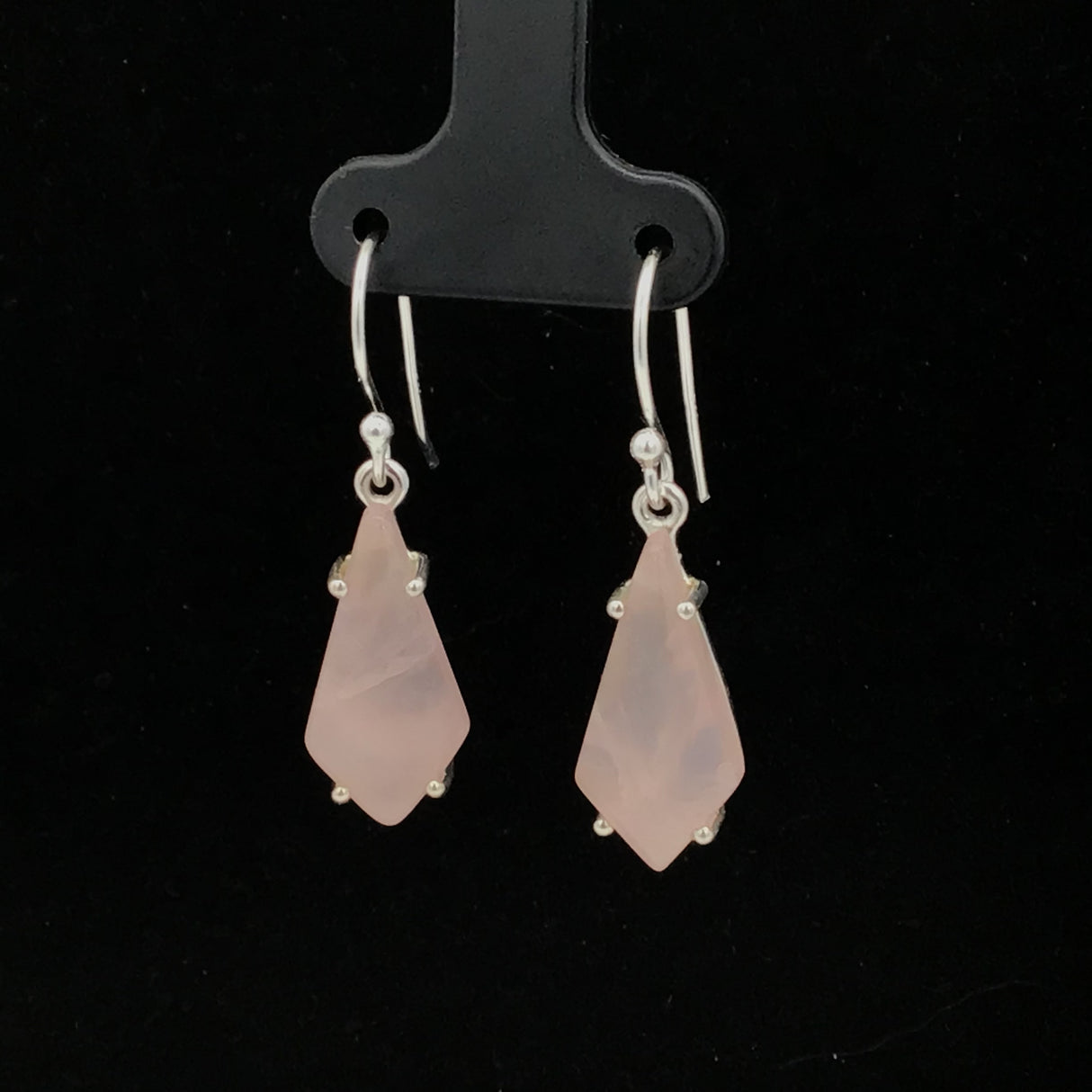 Prong Set Rose Quartz Cabochon Dangle Earrings