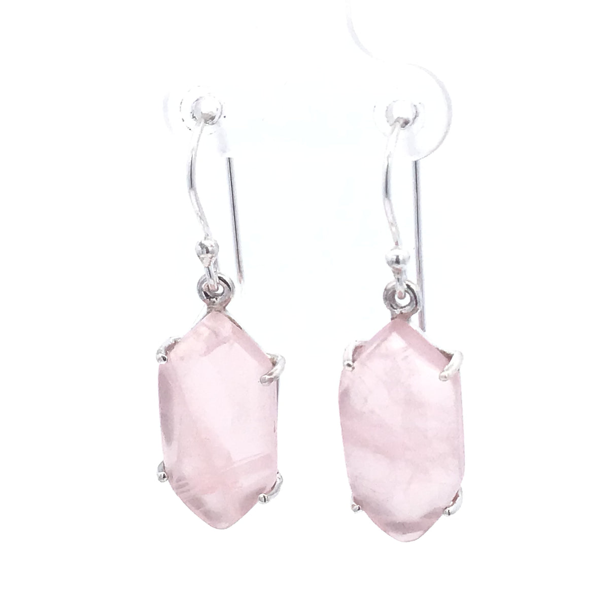 Prong Set Rose Quartz Cabochon Dangle Earrings
