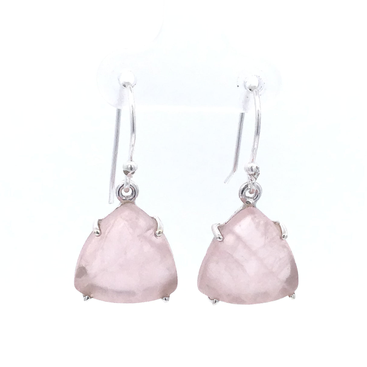 Prong Set Rose Quartz Cabochon Dangle Earrings