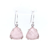 Prong Set Rose Quartz Cabochon Dangle Earrings