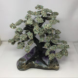 Amazonite Gemstone Tree on Amethyst Geode Base with Stalactite Inclusion