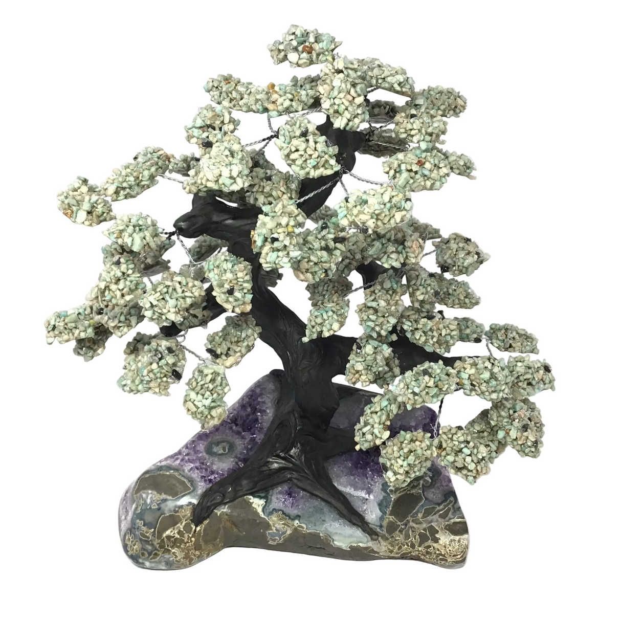 Amazonite Gemstone Tree on Amethyst Geode Base with Stalactite Inclusion
