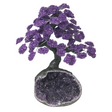 Amethyst gemstone tree with clay polymer trunk on a deep purple amethyst druze geode base