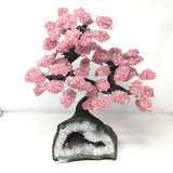 Rose Quartz Gemstone Tree with Clay Polymer on Rose De France Geode Cavern
