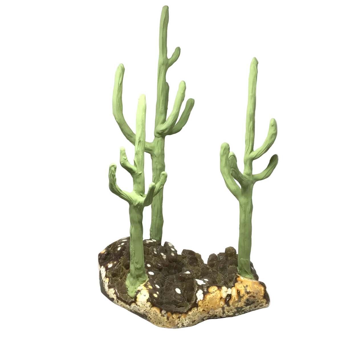 Clay Polymer Cactus Trio on Druze Stalactite Base