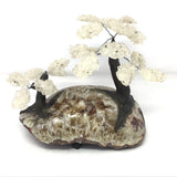 Quartz Gemstone Tree Duo with Clay Polymer on Citrine Crystal Geode Base