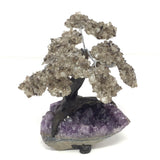 Smoky Quartz Gemstone Tree with Clay Polymer on Amethyst Crystal Geode Base