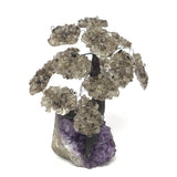 Smoky Quartz Gemstone Tree with Clay Polymer on Amethyst Crystal Geode Base