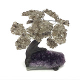 Smoky Quartz Gemstone Tree with Clay Polymer on Amethyst Crystal Geode Base