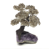 Smoky Quartz Gemstone Tree with Clay Polymer on Amethyst Crystal Geode Base