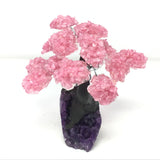Rose Quartz Gemstone Tree with Clay Polymer on Amethyst Geode Base