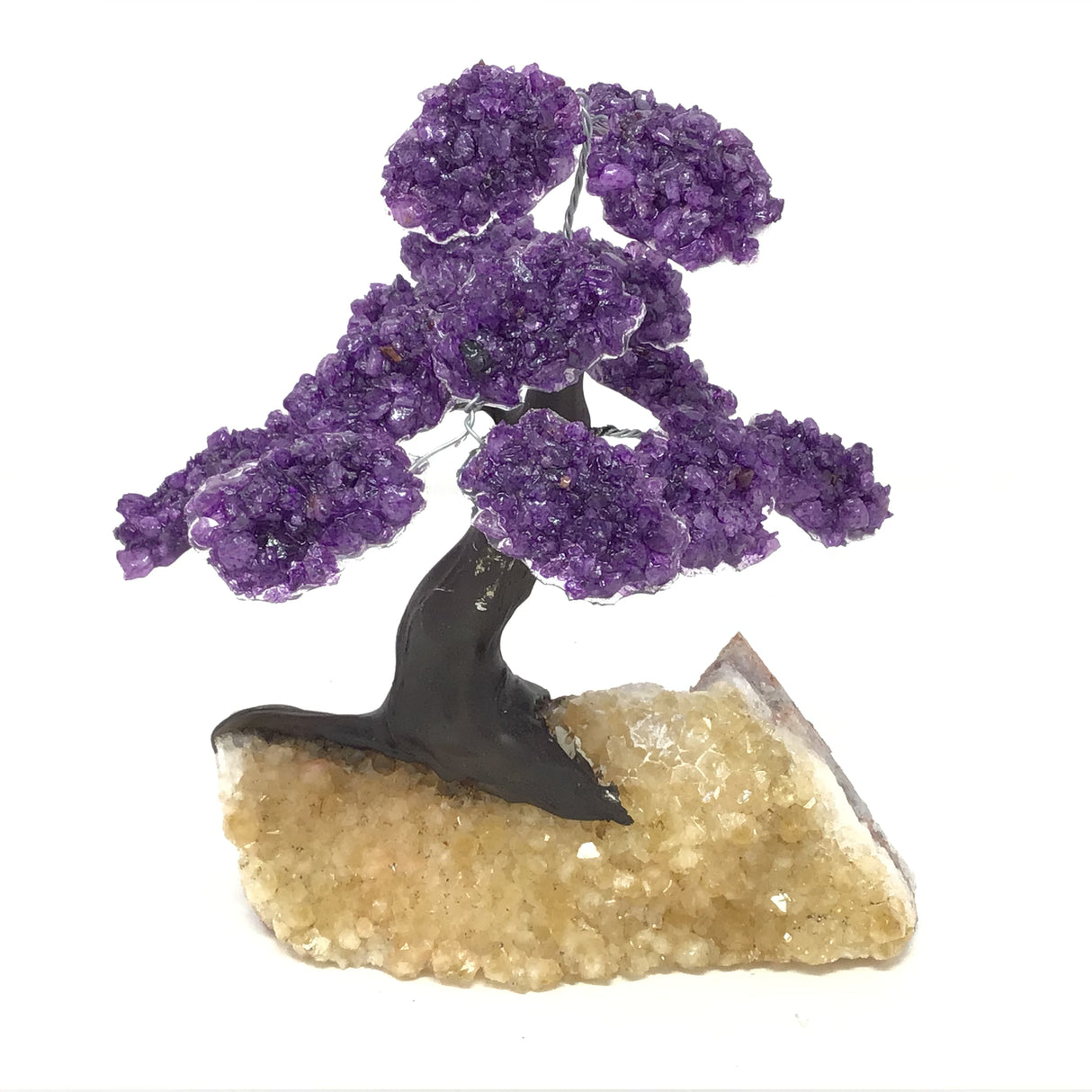 Amethyst Gemstone Tree with Clay Polymer on Citrine Geode Base