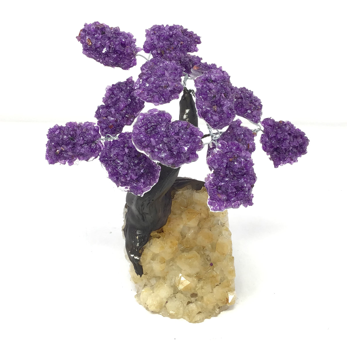 Amethyst Gemstone Tree with Clay Polymer on Citrine Geode Base
