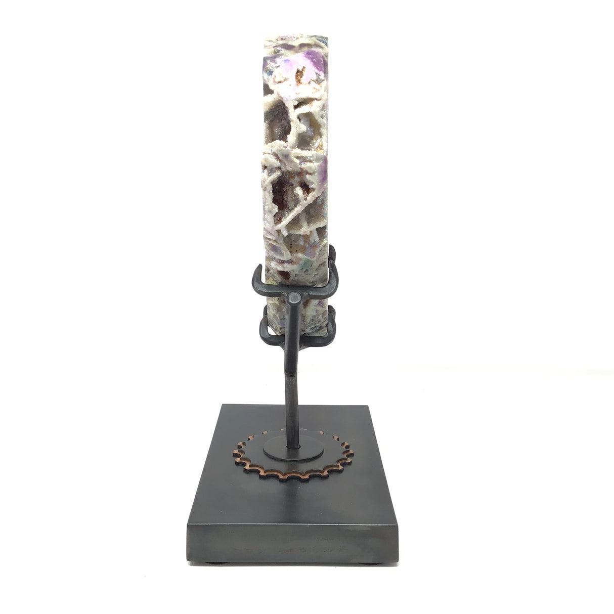 Angel Aura Sphalerite Heart on Custom Gear Stand with Patina Finish