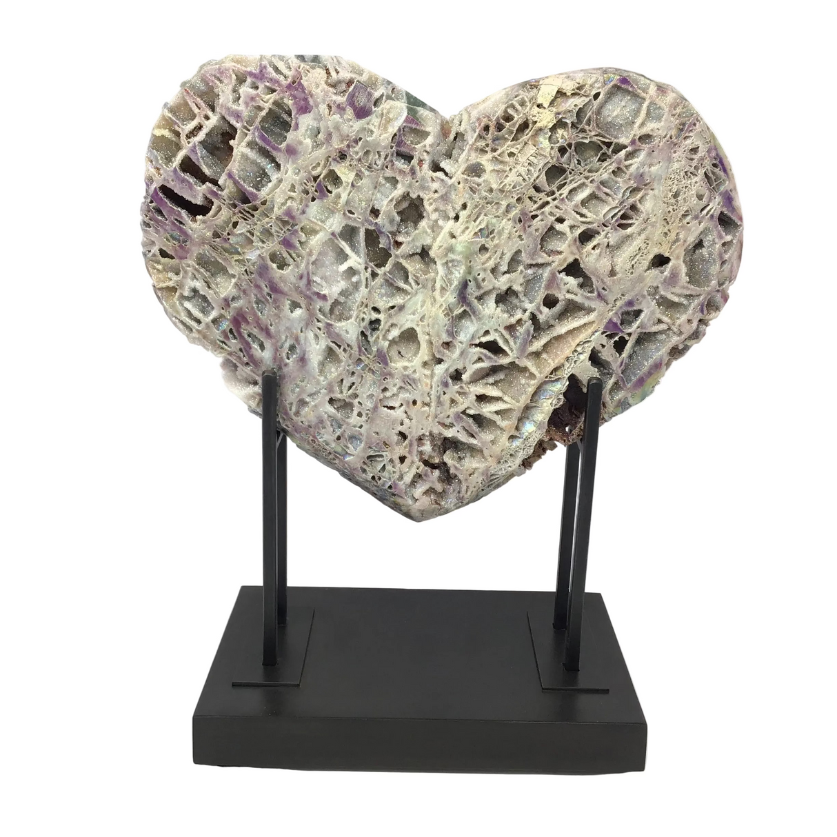 Angel Aura Sphalerite Heart on Custom H Stand with Patina Finish