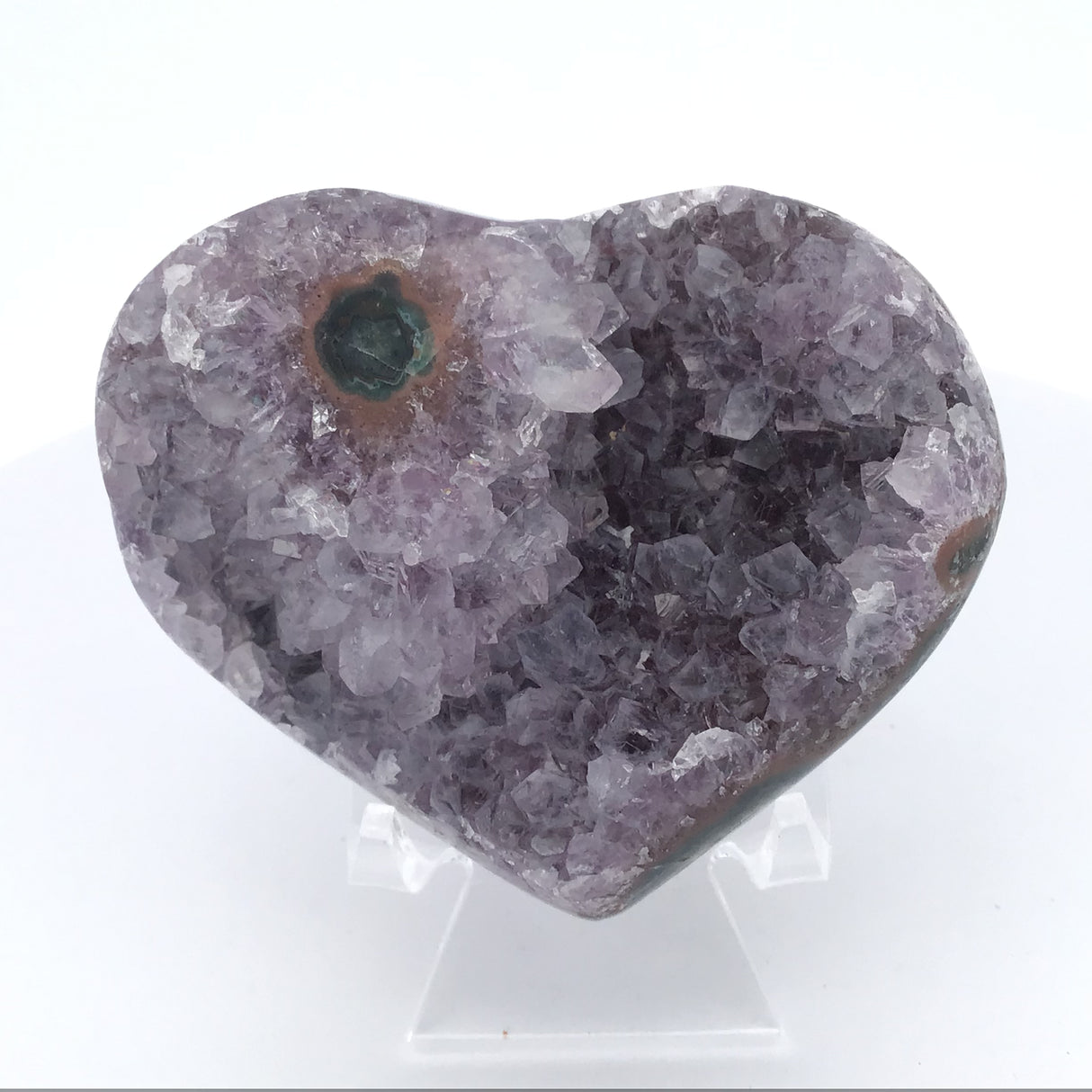 Rose De France Druze Stalactite Heart on Lucite Stand - Mini
