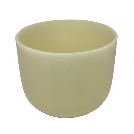 8" imperial topaz gem-infused quartz singing bowl in pale gold, C note perfect pitch.