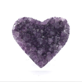 Front view of amethyst druze heart with sharp faceted deep purple crystal points and lighter tips